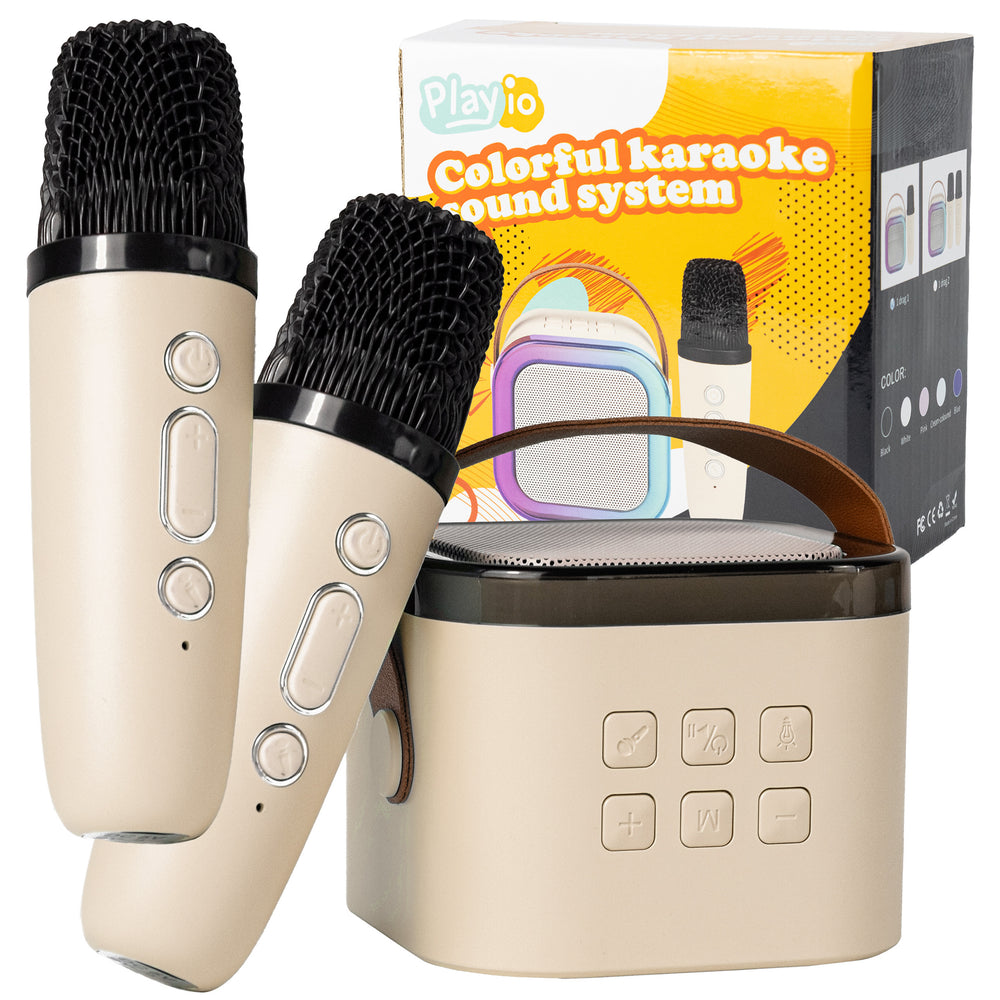 Kids Karaoke Machine Bluetooth with Voice Changer and 2 Microphones - Beige