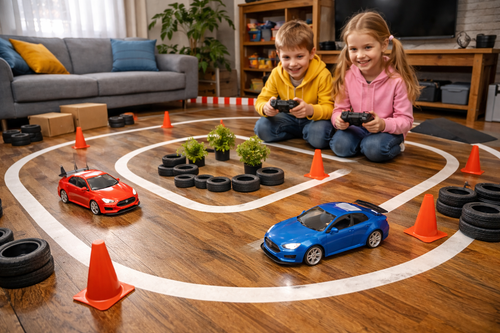 Dzieci uczą się driftowania autem RC