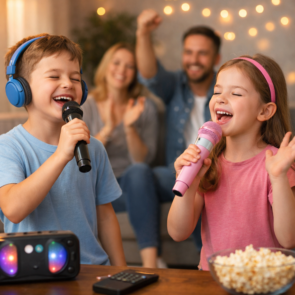 Rodzina z zestawem karaoke