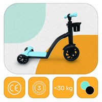 3 in 1 PLAYIO Scooter with LED Light-Up Wheels - Ride-On, Balance Bike and Scooter in One