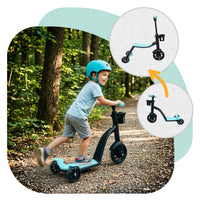 3 in 1 PLAYIO Scooter with LED Light-Up Wheels - Ride-On, Balance Bike and Scooter in One