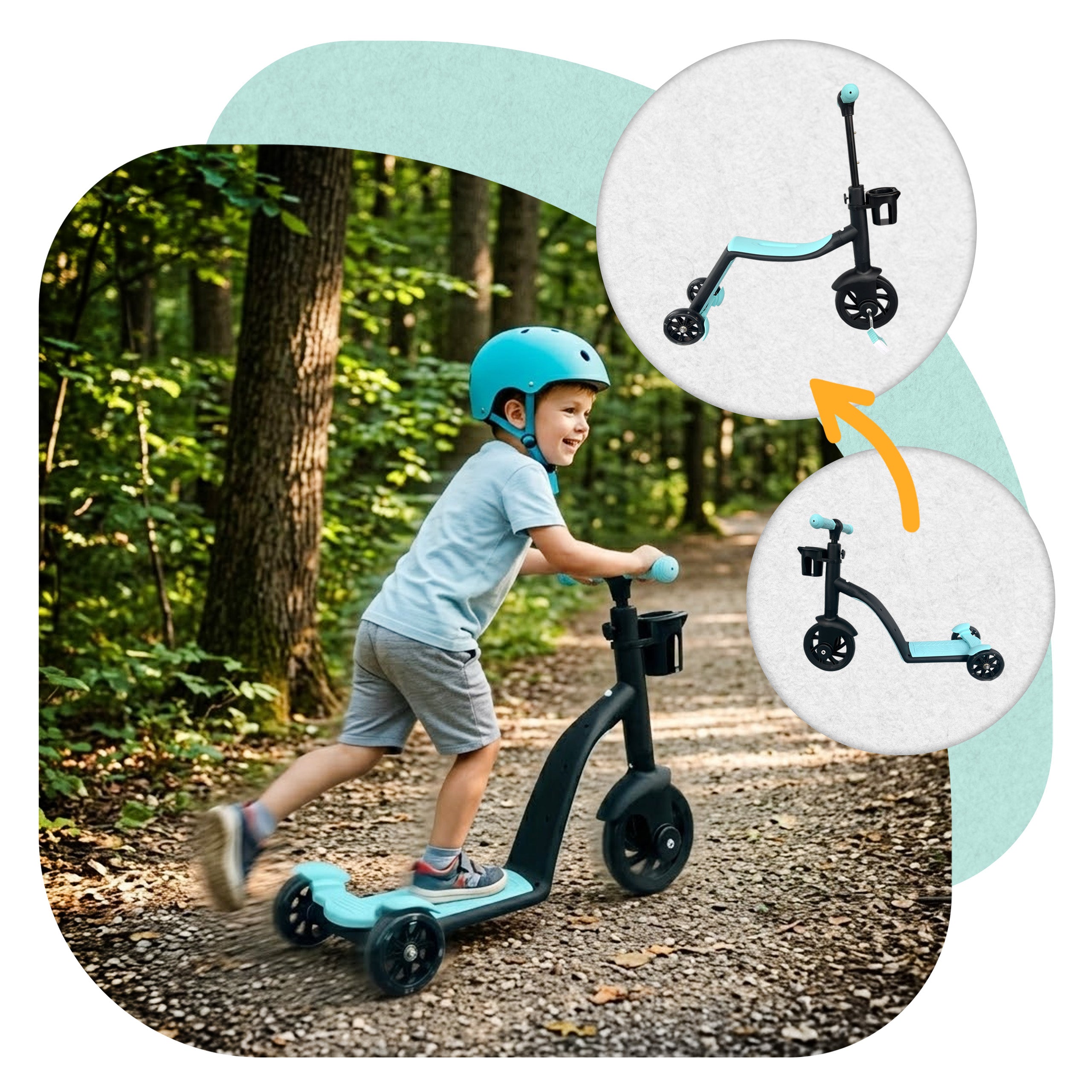 3 in 1 PLAYIO Scooter with LED Light-Up Wheels - Ride-On, Balance Bike and Scooter in One