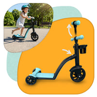 3 in 1 PLAYIO Scooter with LED Light-Up Wheels - Ride-On, Balance Bike and Scooter in One