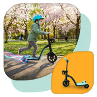 3 in 1 PLAYIO Scooter with LED Light-Up Wheels - Ride-On, Balance Bike and Scooter in One