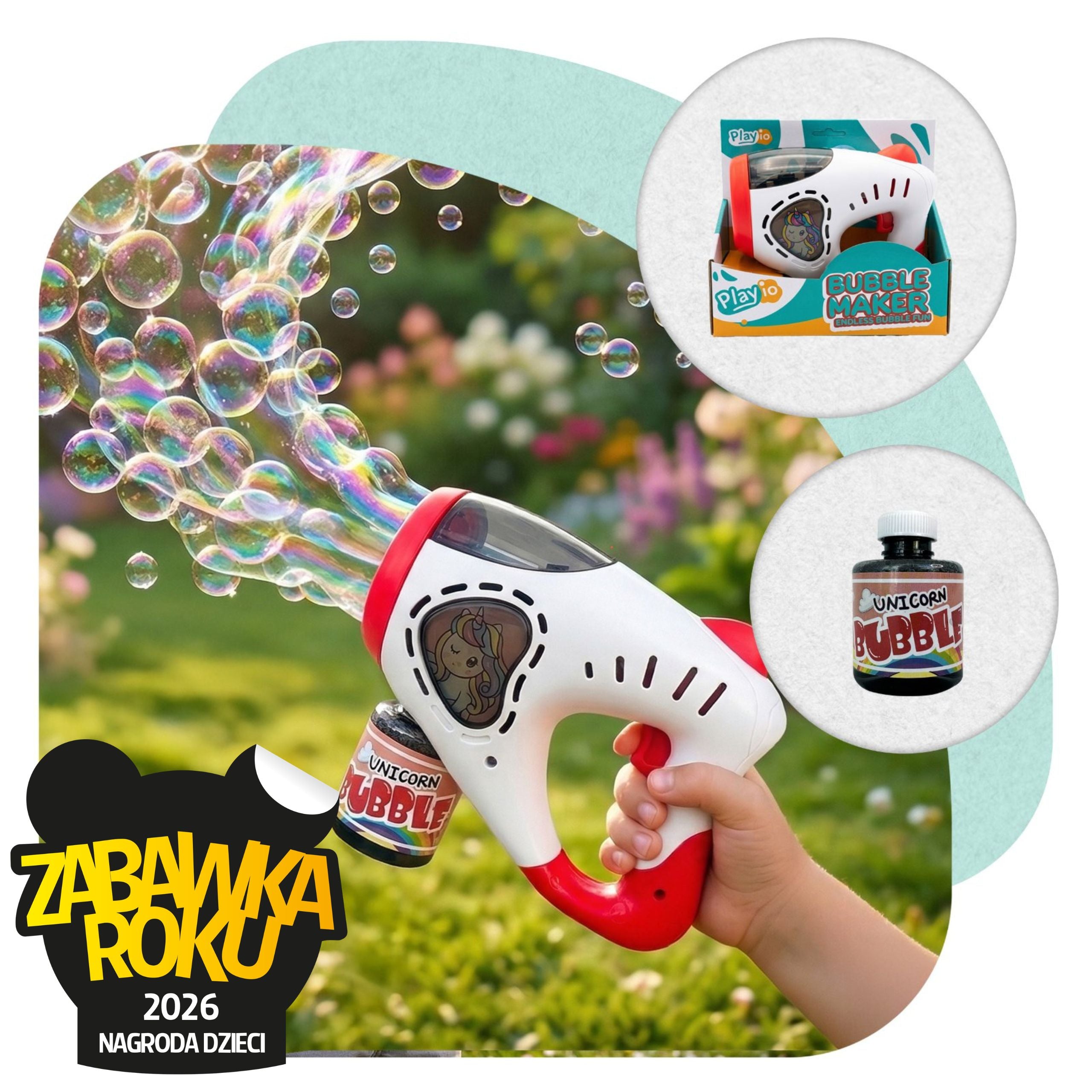 Unicorn Bubble Gun PLAYIO - Mechanical Generator of Hundreds of Bubbles for Children 3+