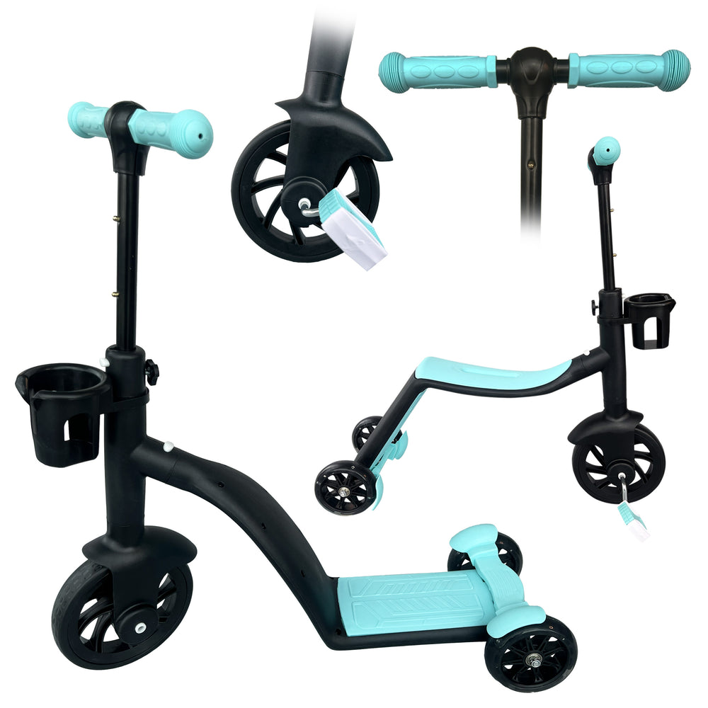 3 in 1 PLAYIO Scooter with LED Light-Up Wheels - Ride-On, Balance Bike and Scooter in One