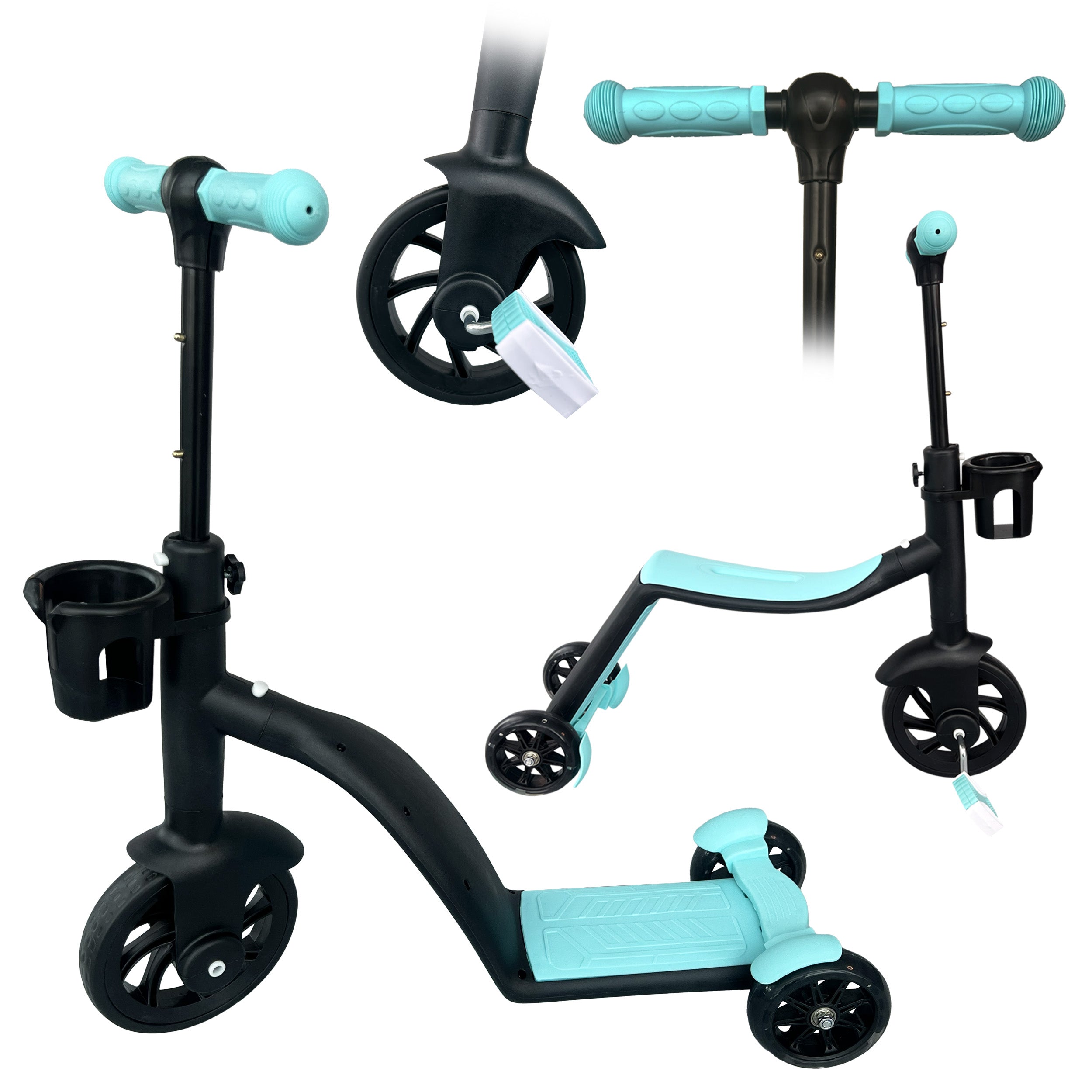 3 in 1 PLAYIO Scooter with LED Light-Up Wheels - Ride-On, Balance Bike and Scooter in One