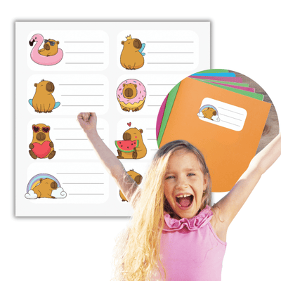 Capybara Notebook Stickers 8 pieces - sheet with space for name